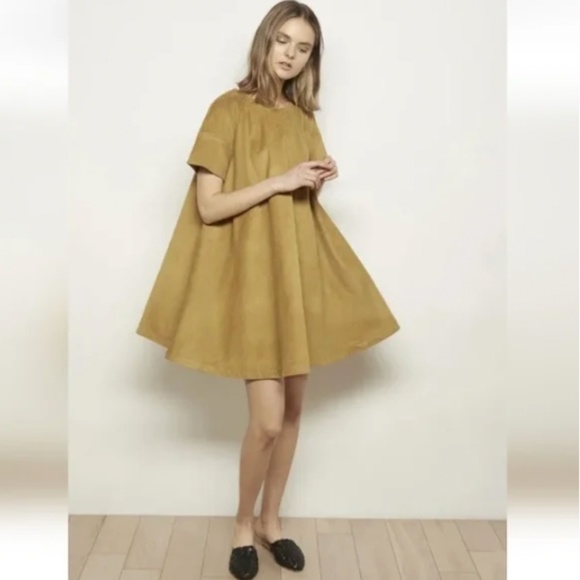 The Odells Anthropologie Brown Corduroy Short Sleeve Mini Tent Dress Womens XS - Picture 2 of 6